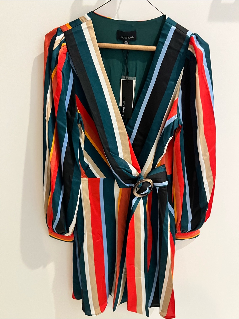 NWT Lucy Paris Bethany Stripe Wrap Dress (Size S)